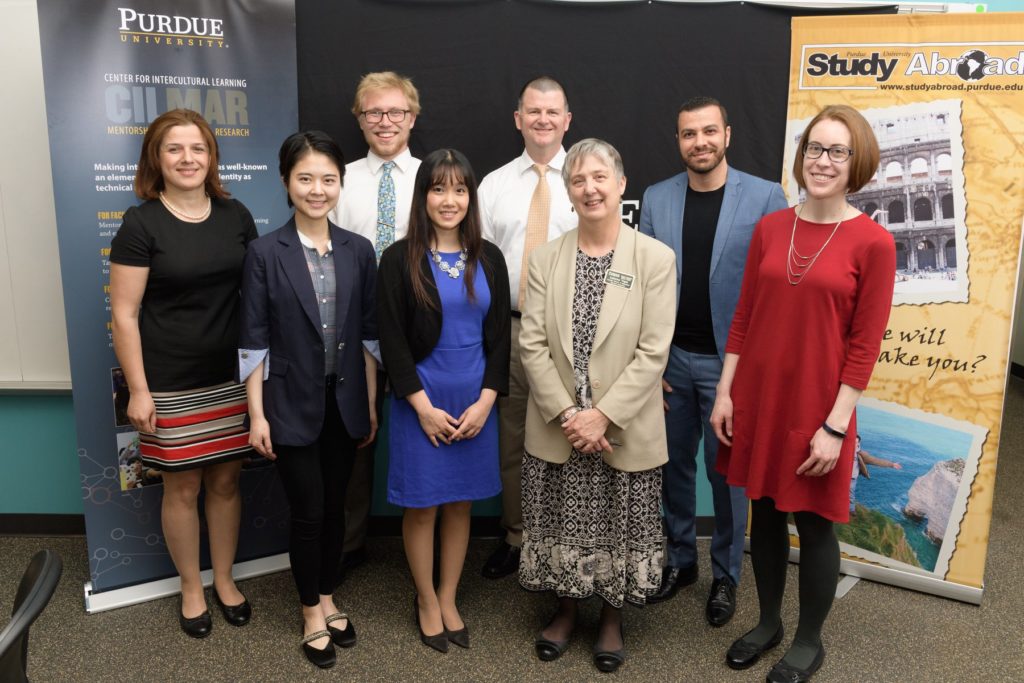 Transculturation Research Team with Katherine Yngve, CILMAR Associate Director of Intercultural Outcomes Assessment, Spring 2018

Front Row, L-R: Parva Panahi, Yiqiu Yan, Phuong Tran, Katherine Yngve, Rebekah Sims. Back Row, L-R: Ryan Day, Bradley Dilger, Hadi Banat.

Photo Credit: CILMAR Purdue. Used with permission.  